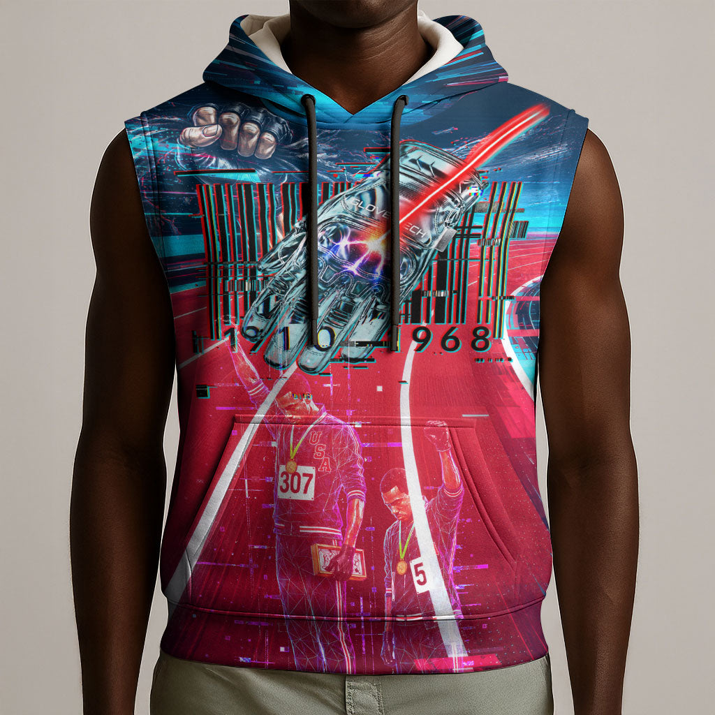 African American 1968 Black Power Salute Sleeveless Hoodie Retro Cyberpunk Sci-Fi Tech Civil Rights Art