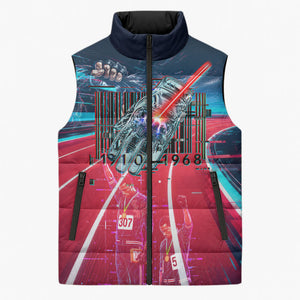 African American 1968 Black Power Salute Sleeveless Puffer Jacket Retro Cyberpunk Sci-Fi Tech Civil Rights Art