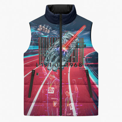 African American 1968 Black Power Salute Sleeveless Puffer Jacket Retro Cyberpunk Sci-Fi Tech Civil Rights Art