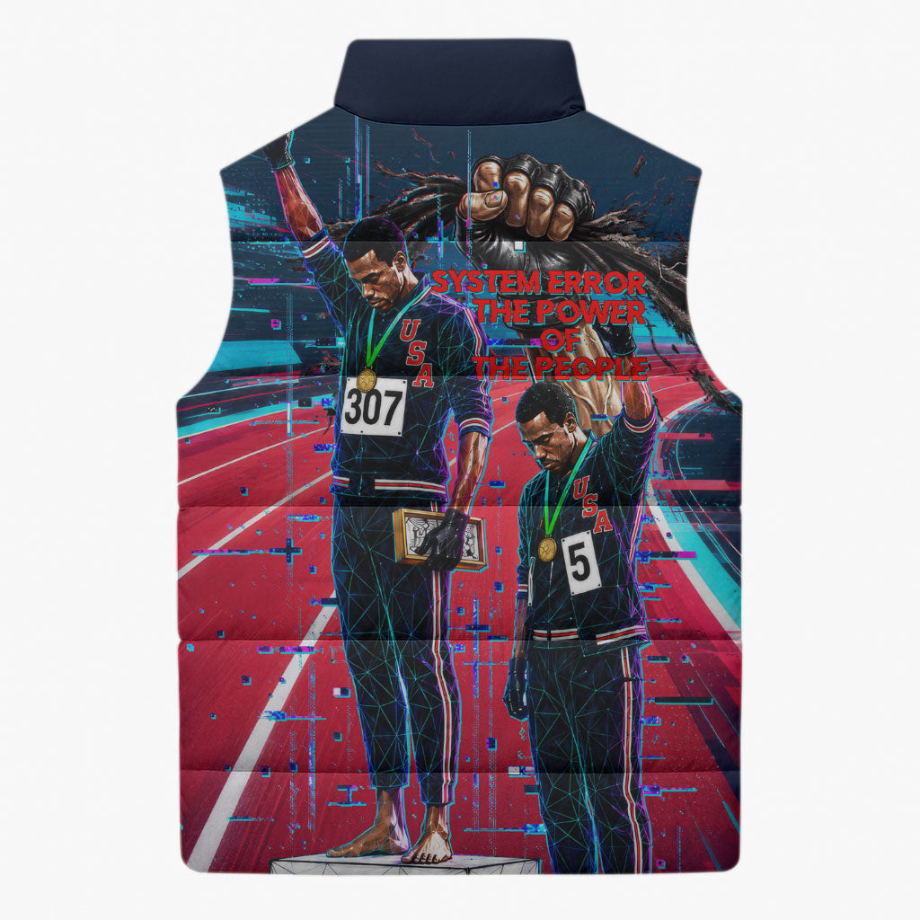 African American 1968 Black Power Salute Sleeveless Puffer Jacket Retro Cyberpunk Sci-Fi Tech Civil Rights Art