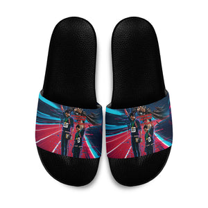 African American 1968 Black Power Salute Slide Sandals Retro Cyberpunk Sci-Fi Tech Civil Rights Art