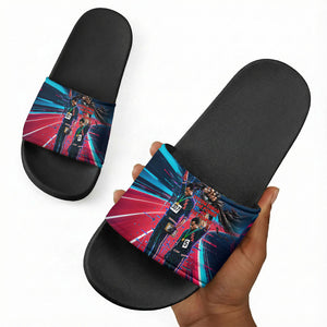 African American 1968 Black Power Salute Slide Sandals Retro Cyberpunk Sci-Fi Tech Civil Rights Art