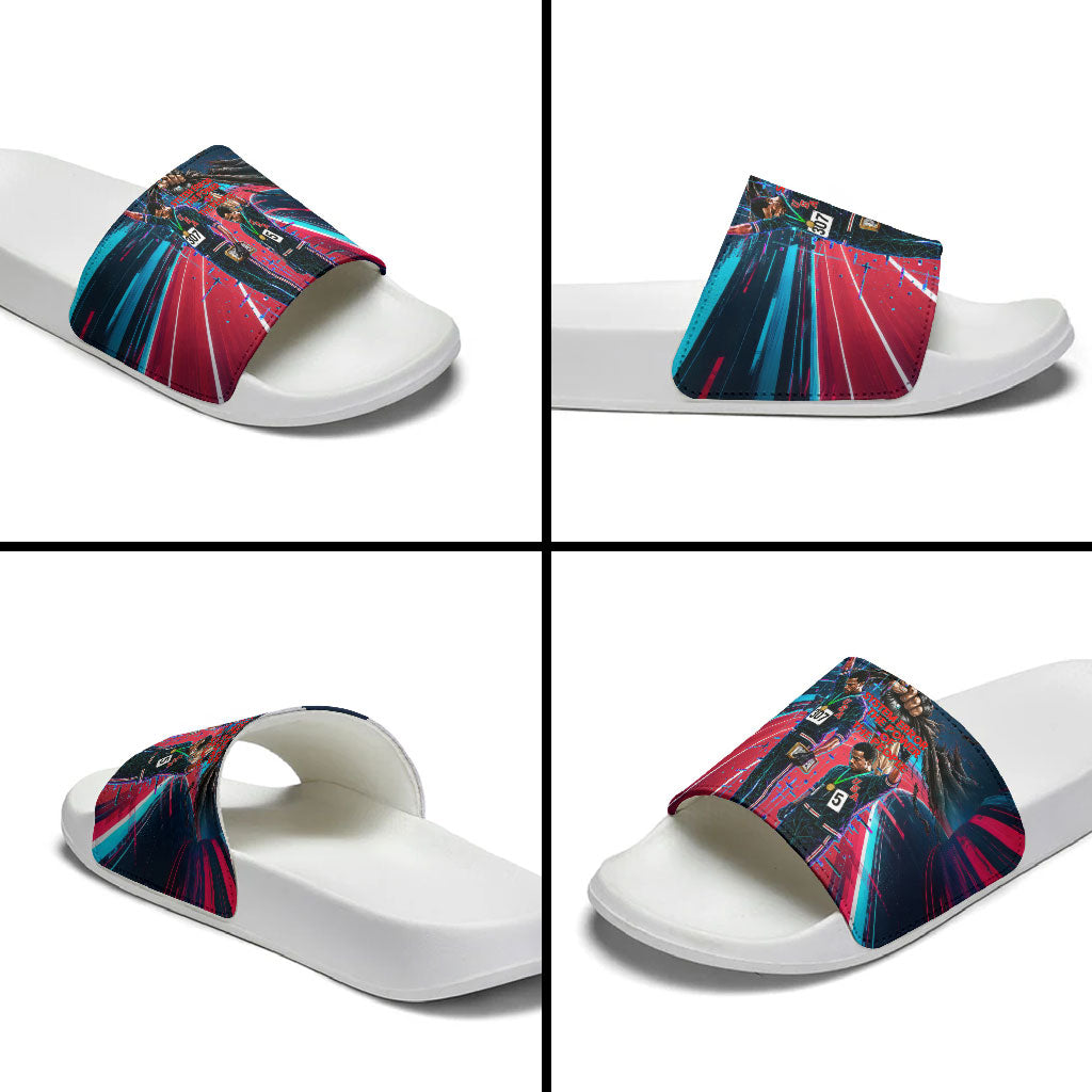 African American 1968 Black Power Salute Slide Sandals Retro Cyberpunk Sci-Fi Tech Civil Rights Art