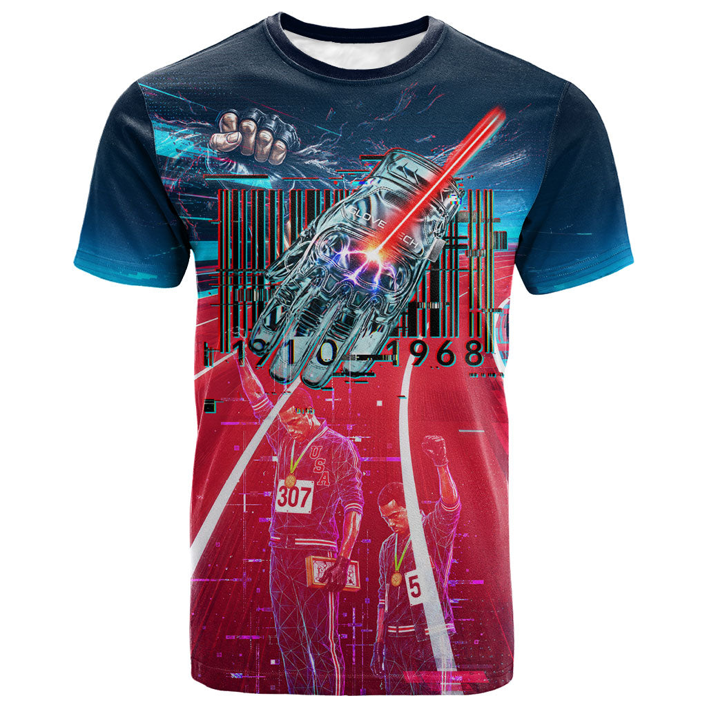 African American 1968 Black Power Salute T shirt Retro Cyberpunk Sci-Fi Tech Civil Rights Art