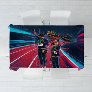African American 1968 Black Power Salute Tablecloth Retro Cyberpunk Sci-Fi Tech Civil Rights Art