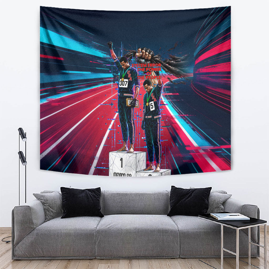 African American 1968 Black Power Salute Tapestry Retro Cyberpunk Sci-Fi Tech Civil Rights Art