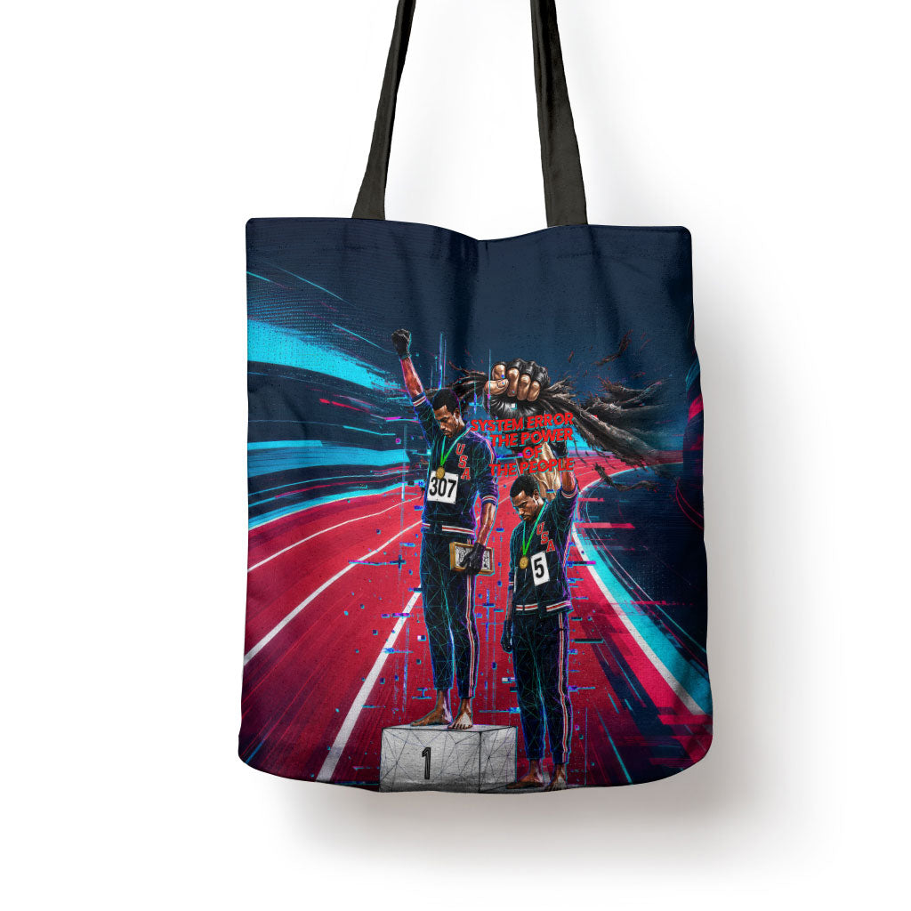 African American 1968 Black Power Salute Tote Bag Retro Cyberpunk Sci-Fi Tech Civil Rights Art