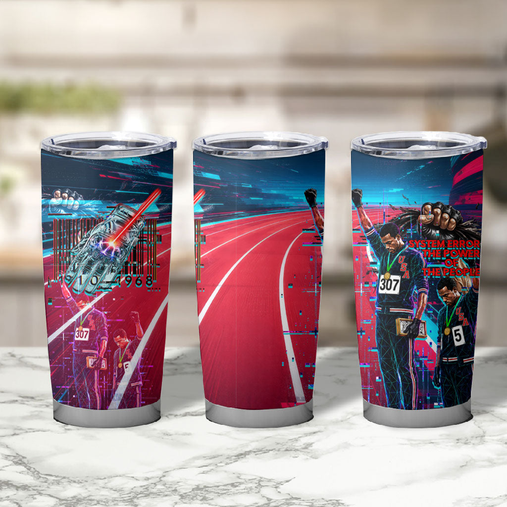 African American 1968 Black Power Salute Tumbler Cup Retro Cyberpunk Sci-Fi Tech Civil Rights Art
