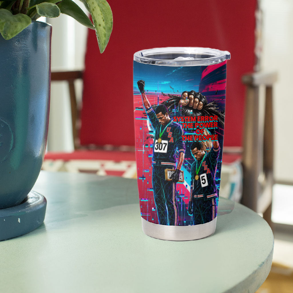 African American 1968 Black Power Salute Tumbler Cup Retro Cyberpunk Sci-Fi Tech Civil Rights Art
