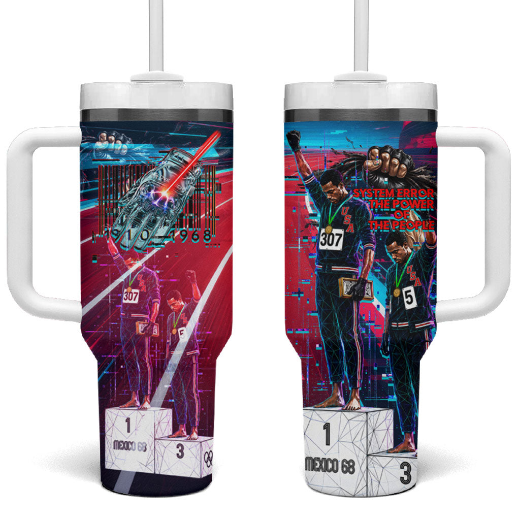 African American 1968 Black Power Salute Tumbler With Handle Retro Cyberpunk Sci-Fi Tech Civil Rights Art