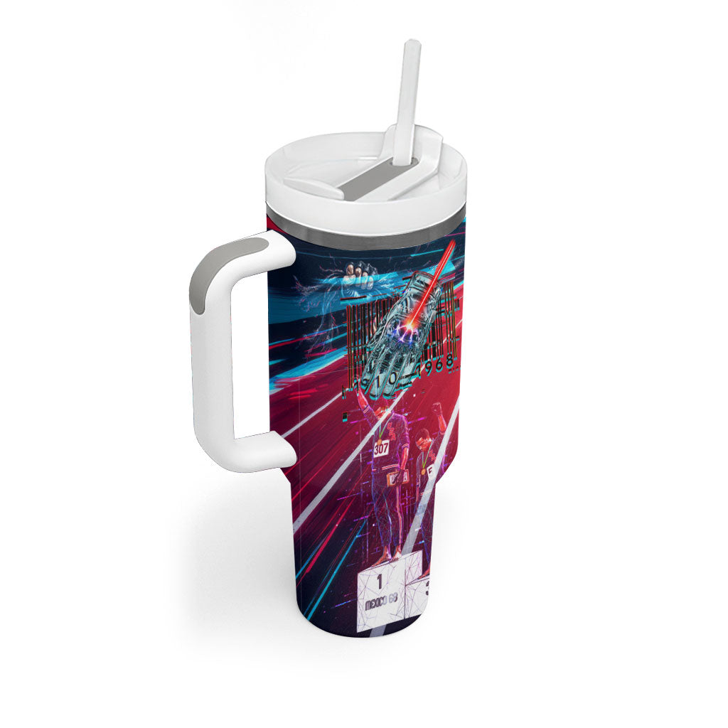 African American 1968 Black Power Salute Tumbler With Handle Retro Cyberpunk Sci-Fi Tech Civil Rights Art