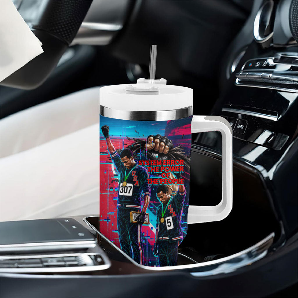 African American 1968 Black Power Salute Tumbler With Handle Retro Cyberpunk Sci-Fi Tech Civil Rights Art