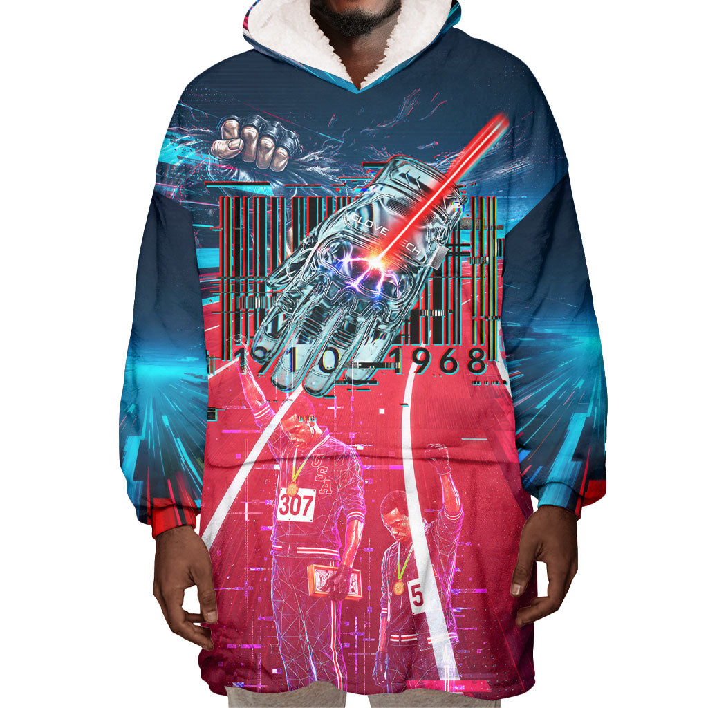 African American 1968 Black Power Salute Wearable Blanket Hoodie Retro Cyberpunk Sci-Fi Tech Civil Rights Art