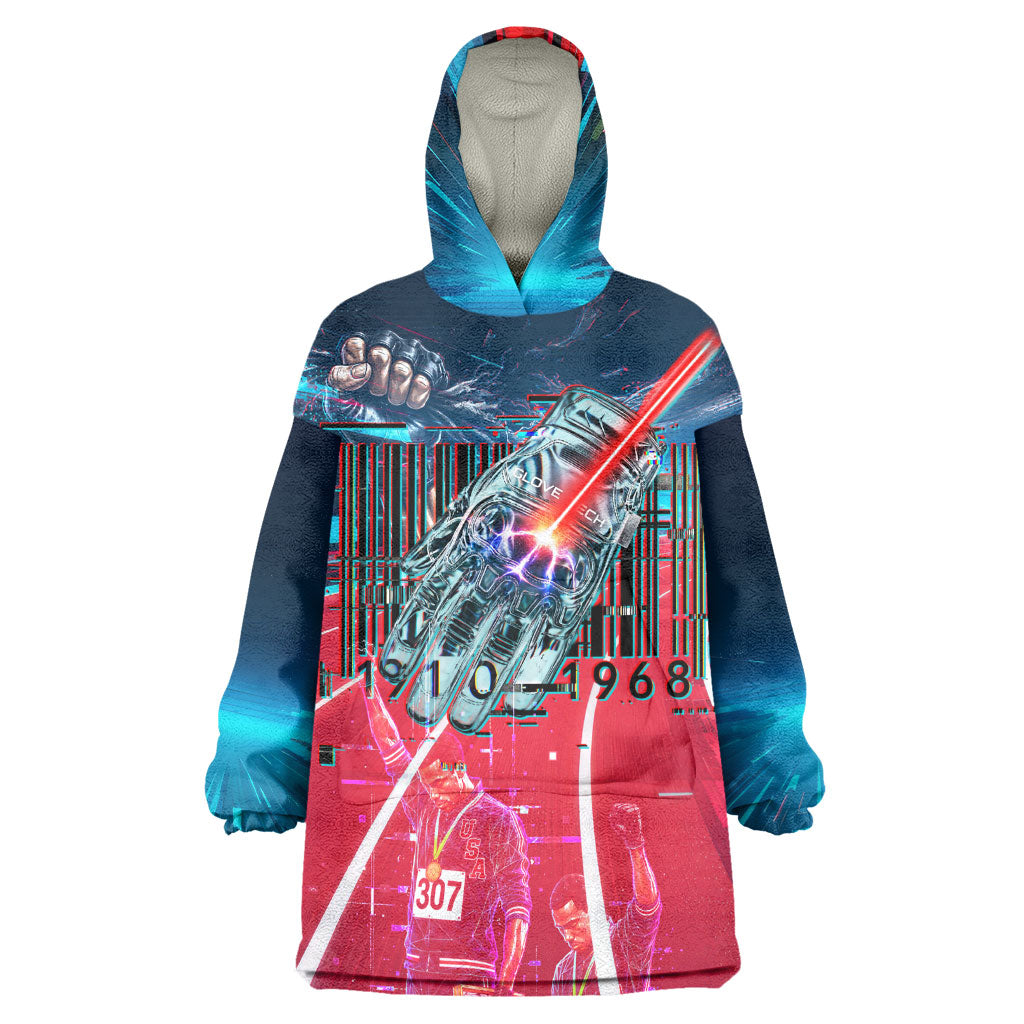 African American 1968 Black Power Salute Wearable Blanket Hoodie Retro Cyberpunk Sci-Fi Tech Civil Rights Art