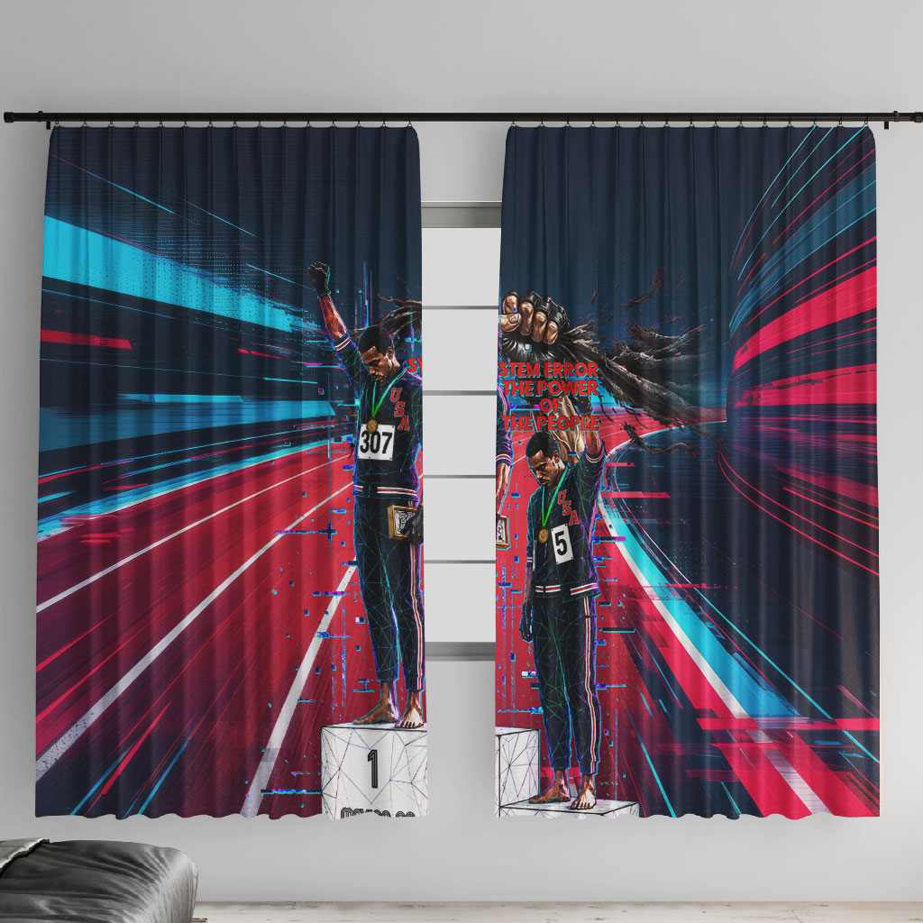 African American 1968 Black Power Salute Window Curtain Retro Cyberpunk Sci-Fi Tech Civil Rights Art