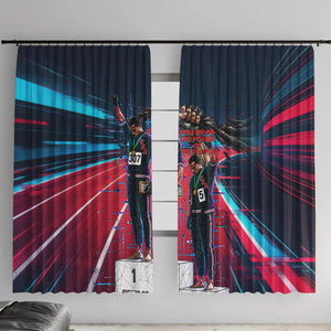 African American 1968 Black Power Salute Window Curtain Retro Cyberpunk Sci-Fi Tech Civil Rights Art