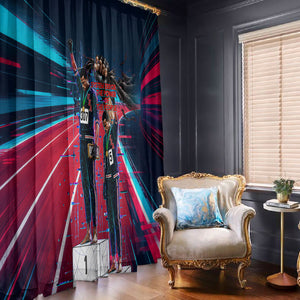 African American 1968 Black Power Salute Window Curtain Retro Cyberpunk Sci-Fi Tech Civil Rights Art