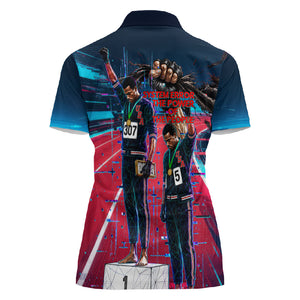 African American 1968 Black Power Salute Women Polo Shirt Retro Cyberpunk Sci-Fi Tech Civil Rights Art