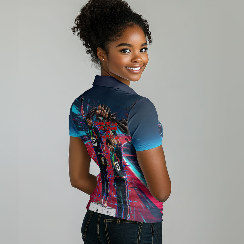 African American 1968 Black Power Salute Women Polo Shirt Retro Cyberpunk Sci-Fi Tech Civil Rights Art