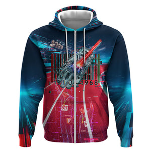 African American 1968 Black Power Salute Zip Hoodie Retro Cyberpunk Sci-Fi Tech Civil Rights Art