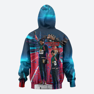 African American 1968 Black Power Salute Zip Hoodie Retro Cyberpunk Sci-Fi Tech Civil Rights Art