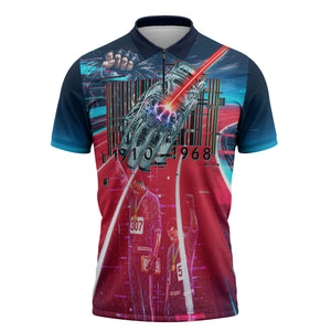 African American 1968 Black Power Salute Zipper Polo Shirt Retro Cyberpunk Sci-Fi Tech Civil Rights Art