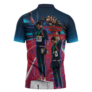 African American 1968 Black Power Salute Zipper Polo Shirt Retro Cyberpunk Sci-Fi Tech Civil Rights Art