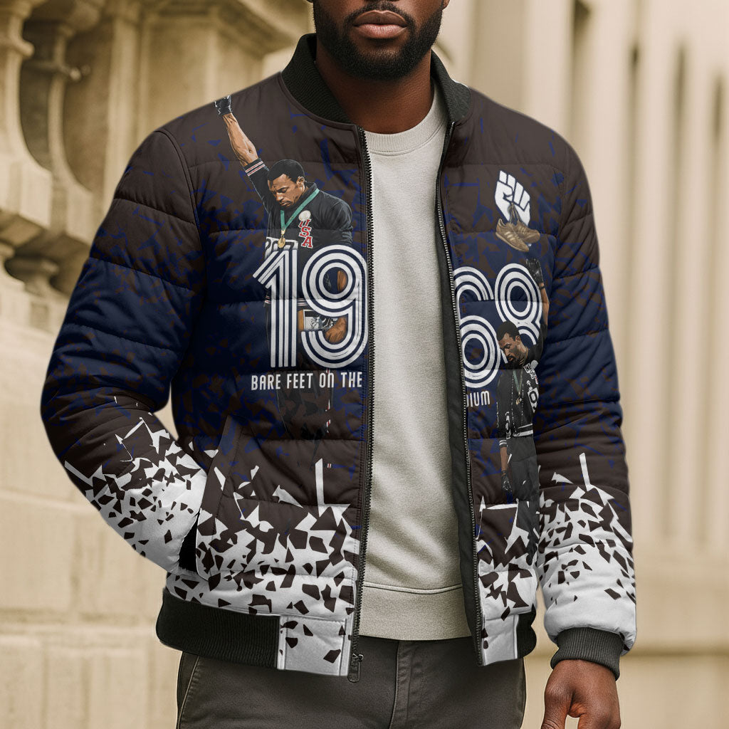 Black Power Salute African Human Rights Bomber Puffer Jacket Civil Rights Movement OPHR Mexico City 1968 Retro