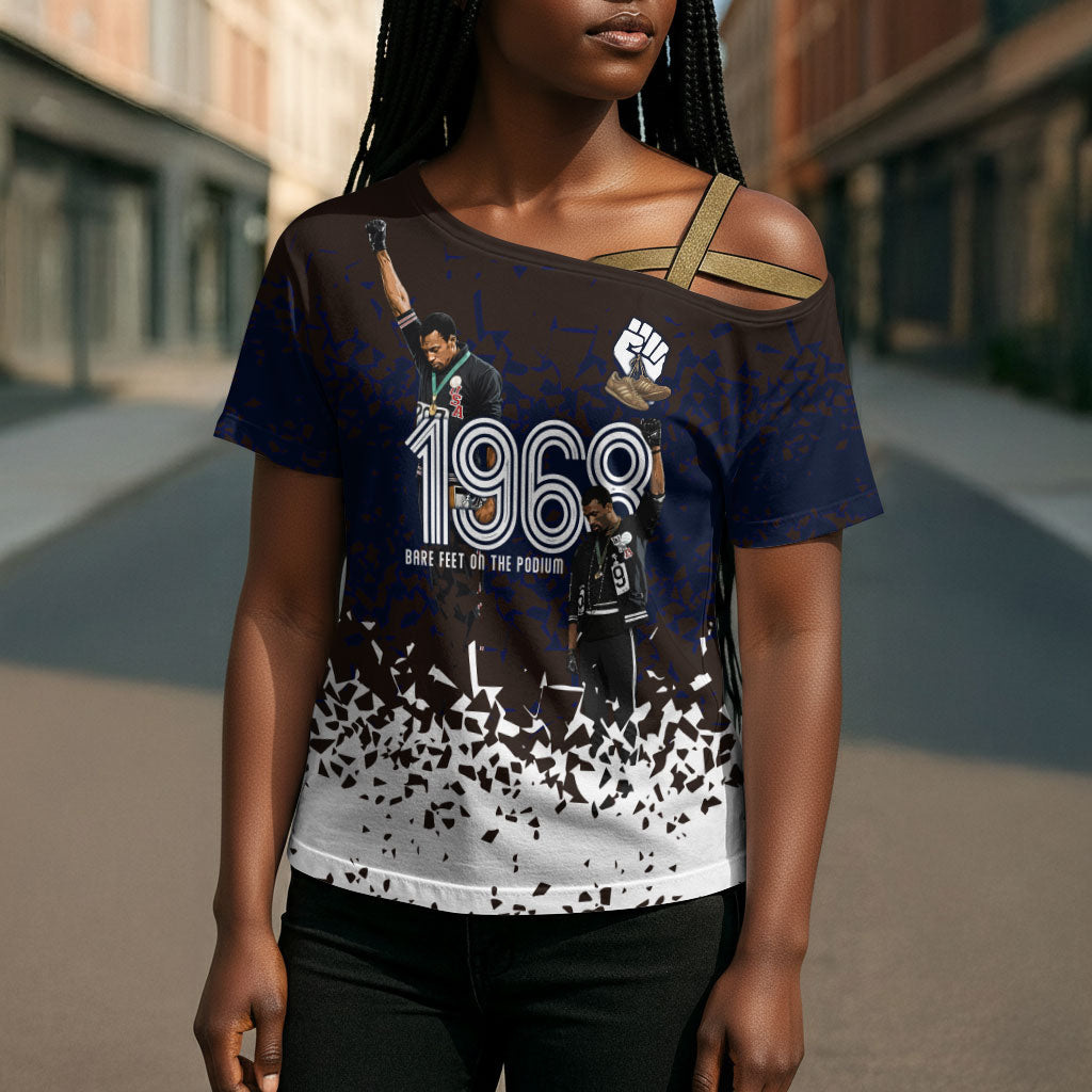 Black Power Salute African Human Rights Cross Shoulder Shirt Civil Rights Movement OPHR Mexico City 1968 Retro