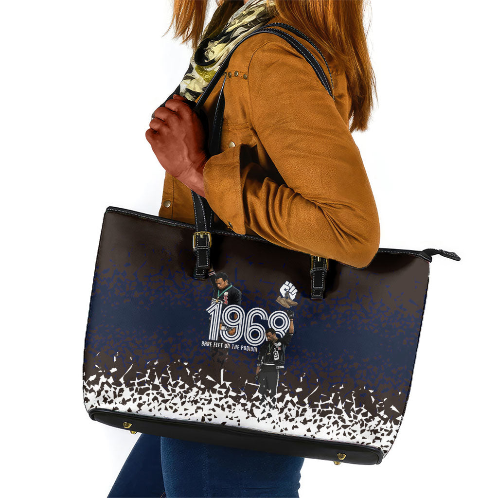 Black Power Salute African Human Rights Leather Tote Bag Civil Rights Movement OPHR Mexico City 1968 Retro
