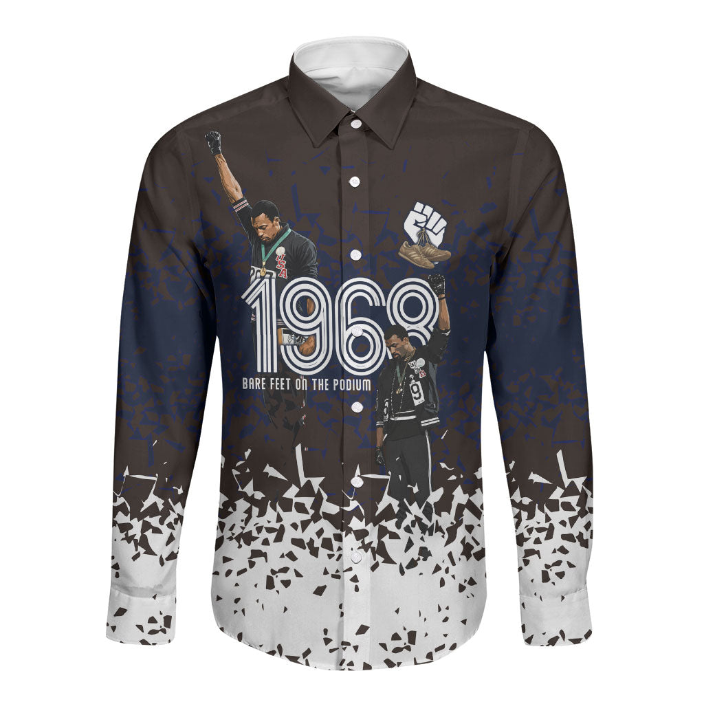 Black Power Salute African Human Rights Long Sleeve Button Shirt Civil Rights Movement OPHR Mexico City 1968 Retro