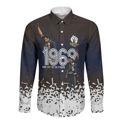 Black Power Salute African Human Rights Long Sleeve Button Shirt Civil Rights Movement OPHR Mexico City 1968 Retro