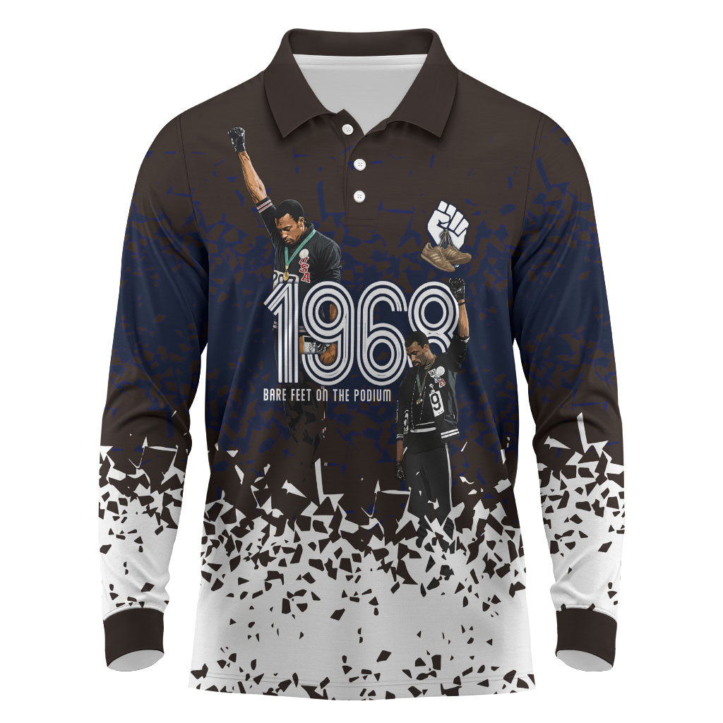 Black Power Salute African Human Rights Long Sleeve Polo Shirt Civil Rights Movement OPHR Mexico City 1968 Retro
