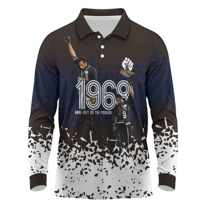 Black Power Salute African Human Rights Long Sleeve Polo Shirt Civil Rights Movement OPHR Mexico City 1968 Retro