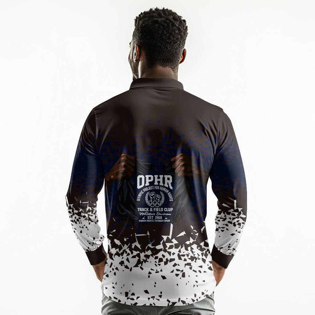Black Power Salute African Human Rights Long Sleeve Polo Shirt Civil Rights Movement OPHR Mexico City 1968 Retro