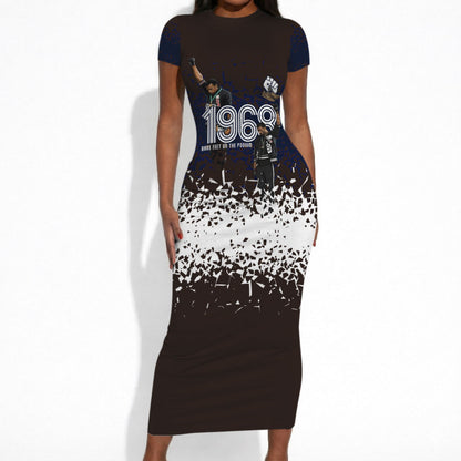 Black Power Salute African Human Rights Short Sleeve Bodycon Dress Civil Rights Movement OPHR Mexico City 1968 Retro