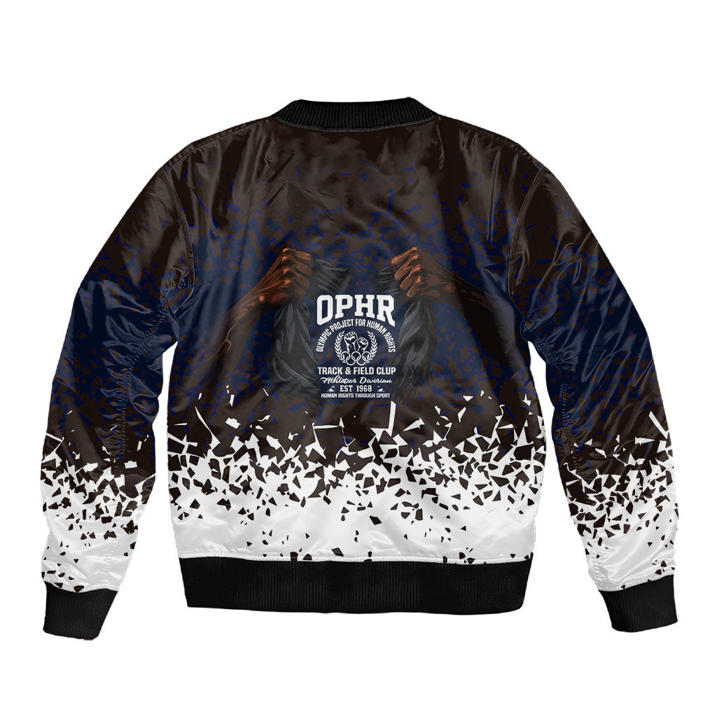 Black Power Salute African Human Rights Sleeve Zip Bomber Jacket Civil Rights Movement OPHR Mexico City 1968 Retro