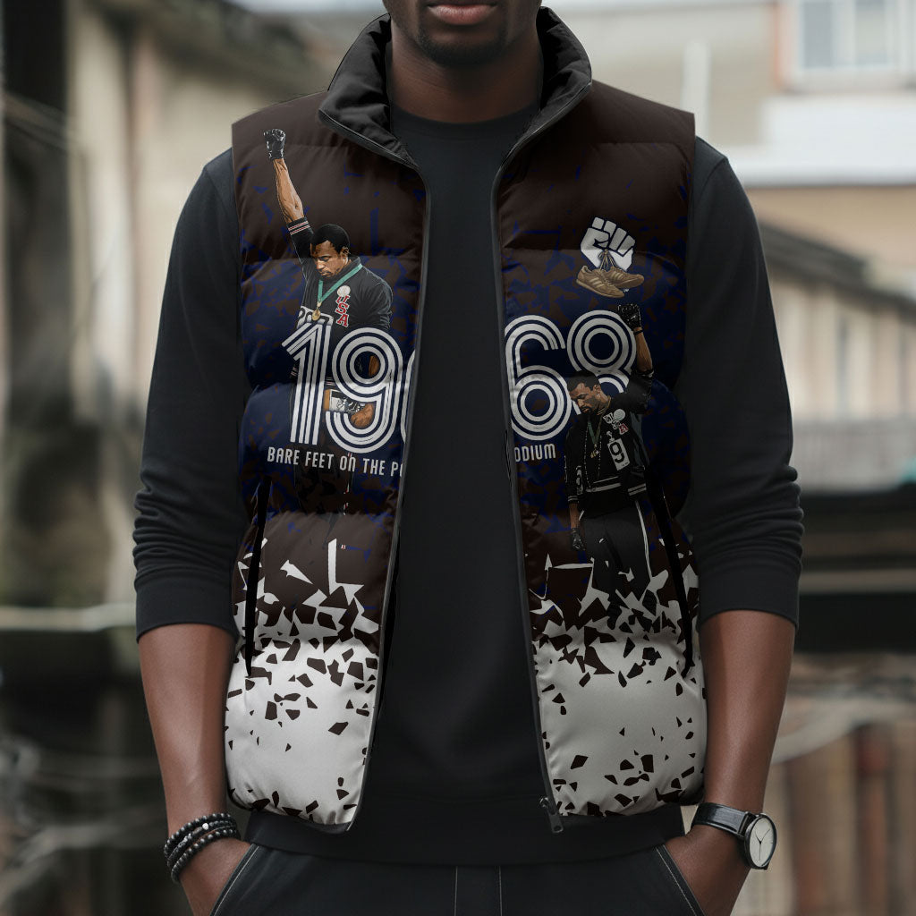 Black Power Salute African Human Rights Sleeveless Puffer Jacket Civil Rights Movement OPHR Mexico City 1968 Retro