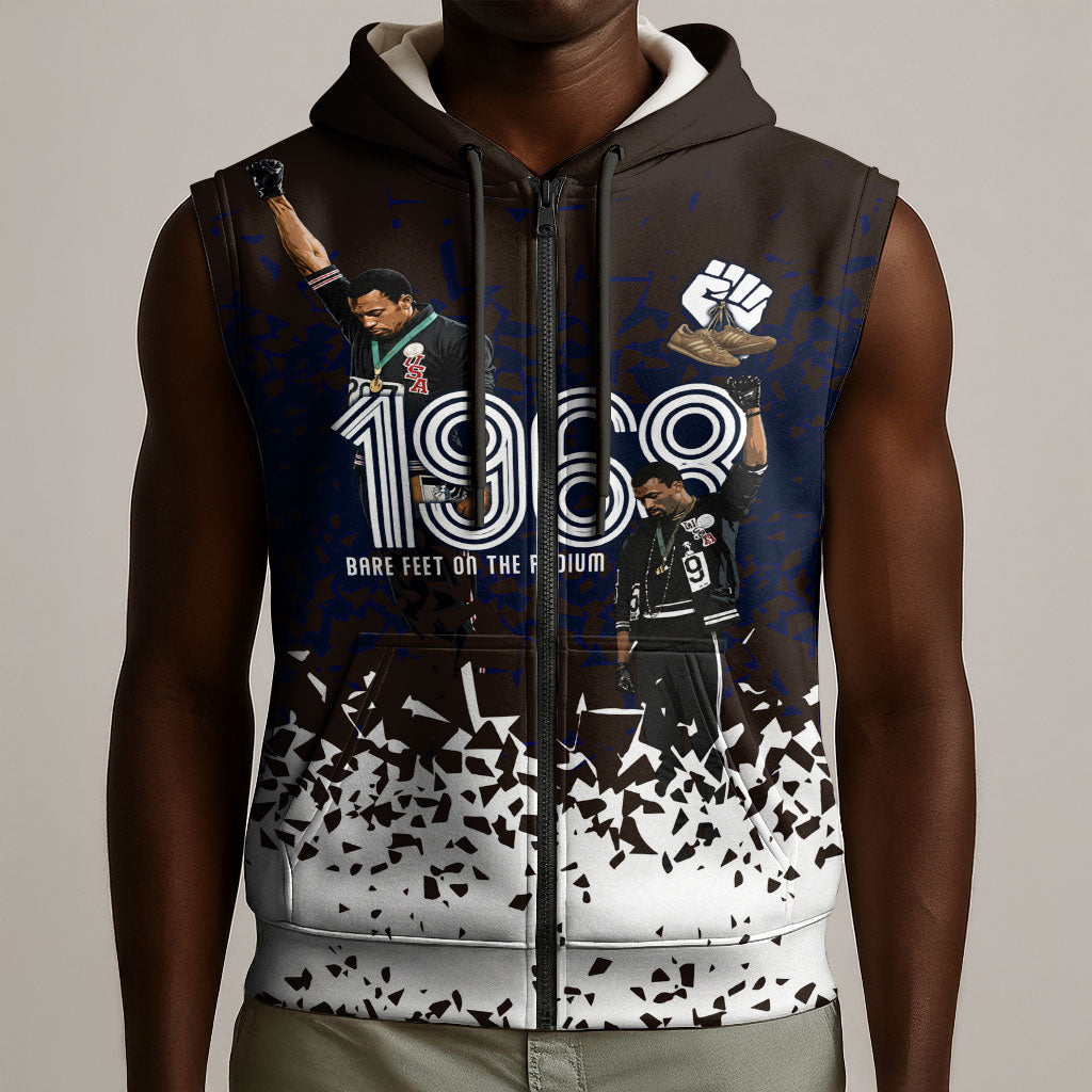 Black Power Salute African Human Rights Sleeveless Zip Hoodie Civil Rights Movement OPHR Mexico City 1968 Retro