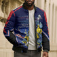 Personalized Cape Verde Blue Sharks Bomber Puffer Jacket African Pride Dynamic Stadium Soccer Graphic Art
