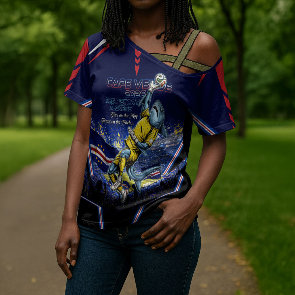 Personalized Cape Verde Blue Sharks Cross Shoulder Shirt African Pride Dynamic Stadium Soccer Graphic Art