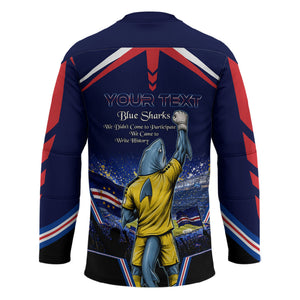 Personalized Cape Verde Blue Sharks Hockey Jersey African Pride Dynamic Stadium Soccer Graphic Art