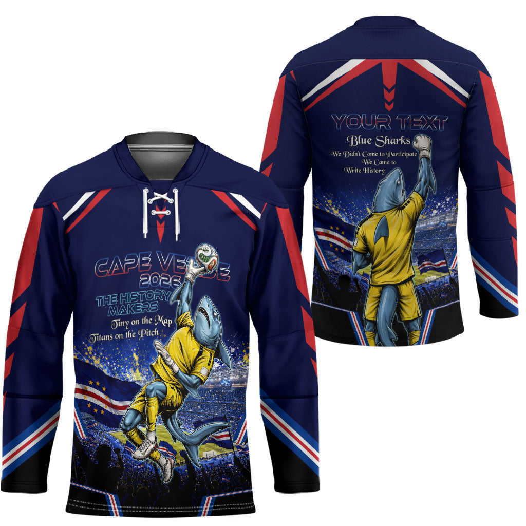 Personalized Cape Verde Blue Sharks Hockey Jersey African Pride Dynamic Stadium Soccer Graphic Art