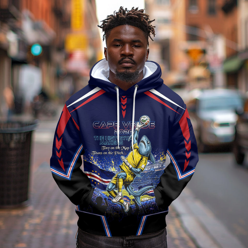 Personalized Cape Verde Blue Sharks Hoodie African Pride Dynamic Stadium Soccer Graphic Art