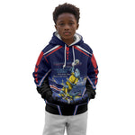 Personalized Cape Verde Blue Sharks Kid Hoodie African Pride Dynamic Stadium Soccer Graphic Art