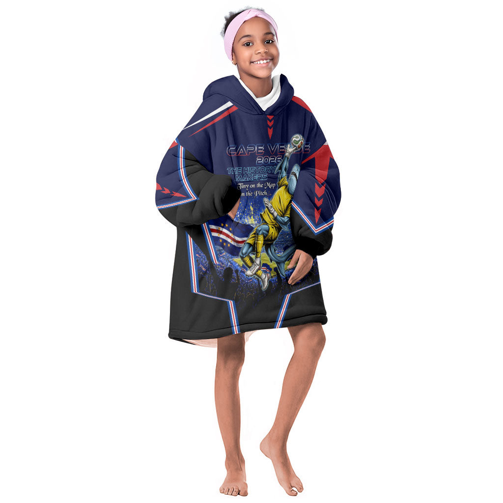Personalized Cape Verde Blue Sharks Kid Wearable Blanket Hoodie African Pride Dynamic Stadium Soccer Graphic Art