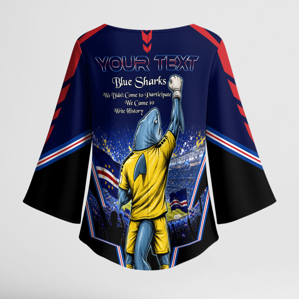 Personalized Cape Verde Blue Sharks Kimono Sleeve Blouse African Pride Dynamic Stadium Soccer Graphic Art