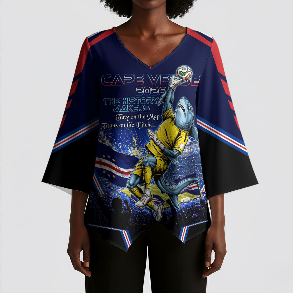 Personalized Cape Verde Blue Sharks Kimono Sleeve Blouse African Pride Dynamic Stadium Soccer Graphic Art