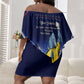 Personalized Cape Verde Blue Sharks Off Shoulder Short Dress African Pride Dynamic Stadium Soccer Graphic Art