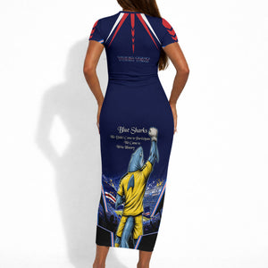 Personalized Cape Verde Blue Sharks Short Sleeve Bodycon Dress African Pride Dynamic Stadium Soccer Graphic Art